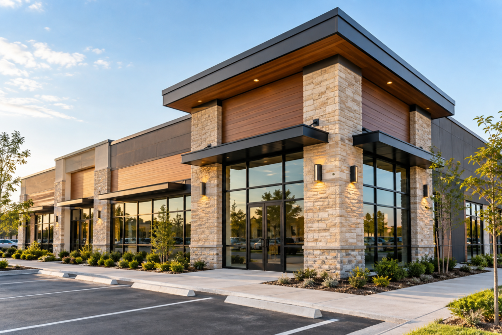 More Than Just a Building: Why Quality Construction Matters for Your Business modern commercial storefront at sunset copy